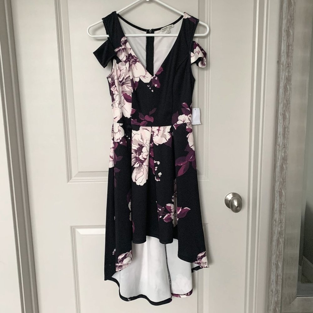 Purple Floral Off the Shoulder Dress